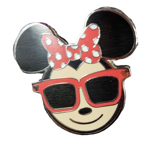 Disney Minnie Mouse Trading Pin Polk Dot Bow Emoji Sunglasses Lapel Pin Brooch - Picture 1 of 6